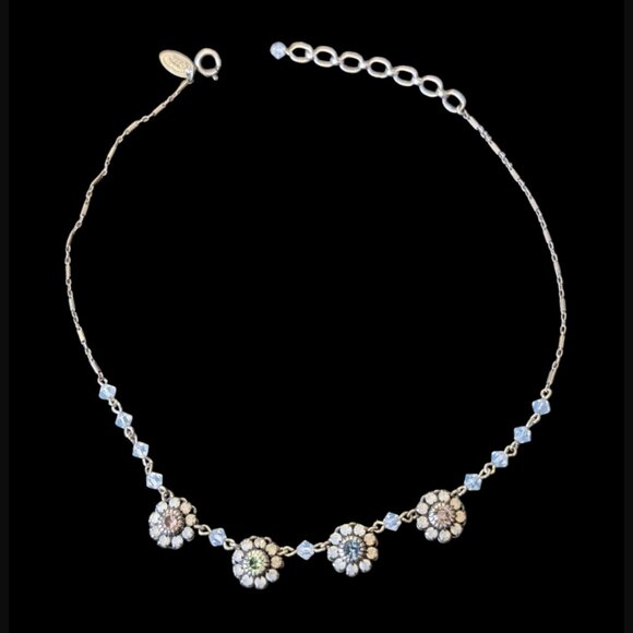 Liz Palacios SF Swarovski Crystal Silver Tone Flower 15" Choker Necklace - Picture 2 of 9